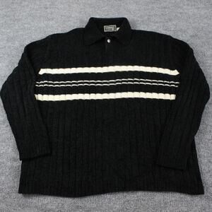Versace Classic V2 Sweater Mens XL Black White Striped Knit Polo Preppy Luxury